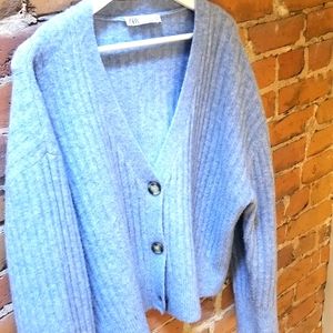 Oversized Zara blue cropped cardigan L large